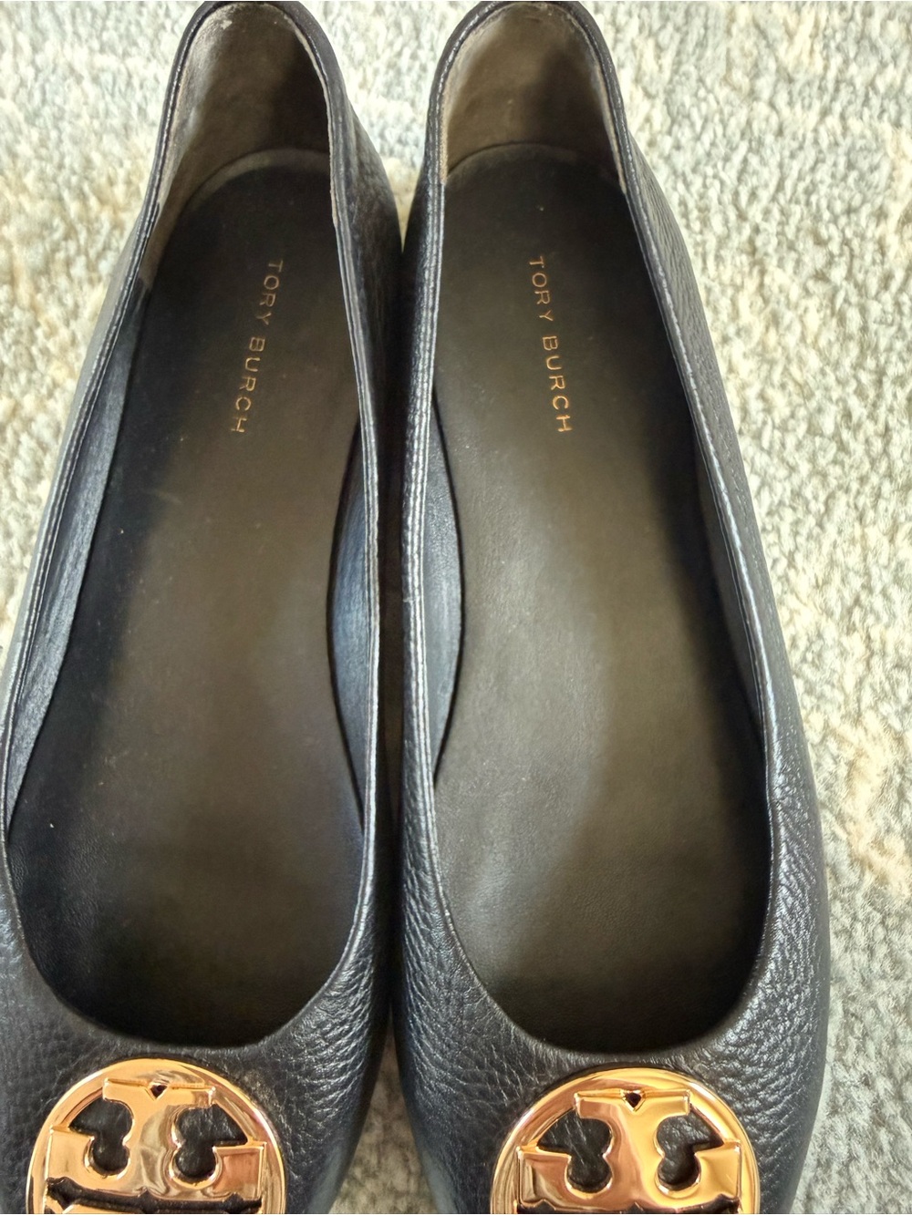 Tory Burch Black Pebbled Leather Chelsea Ballet Flats - Picture 12 of 13